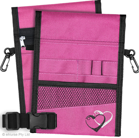 13 Pocket Nurse Pouch (Double Sided) - Pink (Hearts B&W)