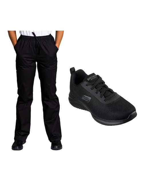 Bundle 1 - elitecare Classic Scrub Pant + Skechers Ultra Flex 3.0 SR Black | Combo