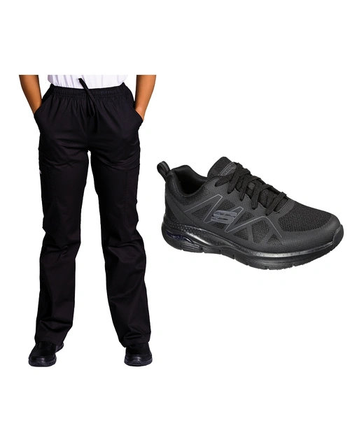 Bundle 1 - elitecare Classic Scrub Pant + Skechers Axtell Black Men's Shoes | Combo
