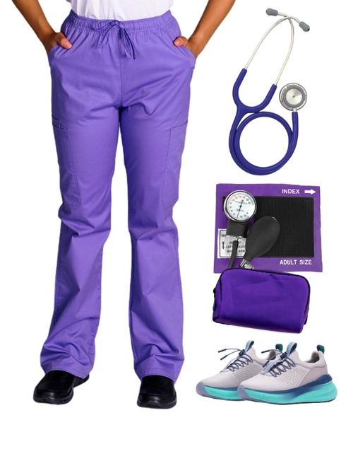Bundle 17 - Sphygmo (Traditional), Dual Head Stethoscope, Classic Pant and Clove SuperCush Forte Grey/Aqua/Blue | Combo