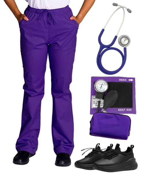 Bundle 17 - Sphygmo (Traditional), Dual Head Stethoscope, Classic Pant and Clove SuperCush Forte All Black | Combo