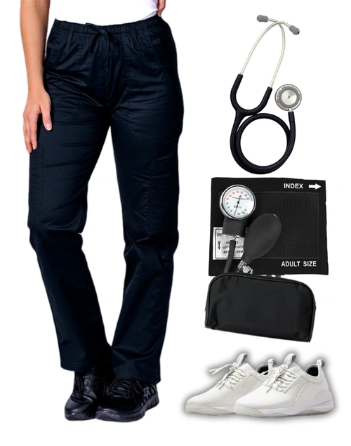 Bundle 18 - Sphygmo (Traditional), Dual Head Stethoscope, 9-Pocket Pant and Clove Classic Brilliant White | Combo