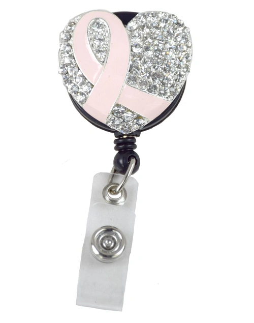 Swivel Pocket Clip - Pink Ribbon Silver Heart
