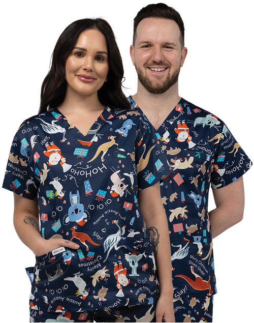Aussie Christmas Scrub Top