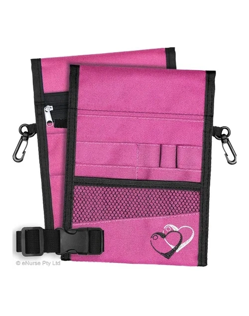 elitecare 13 Pocket Nurse Pouch - Pink with B&W Hearts