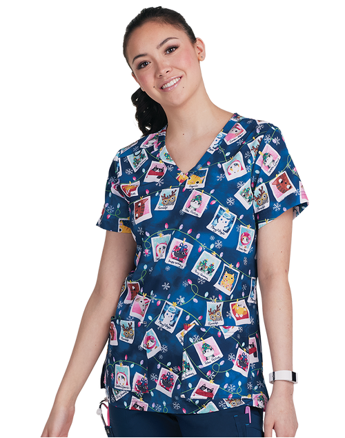 koi Feline Festive Scrub Top