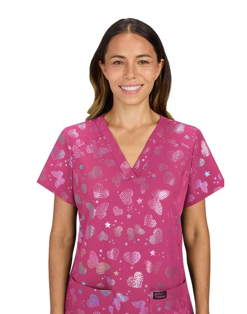 koi Bell Scrub Top - Butterfly Aura Flamingo