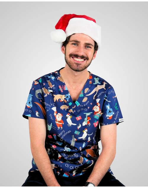 elitecare Classic Scrub Top Santas Aussie Adventure - 2025